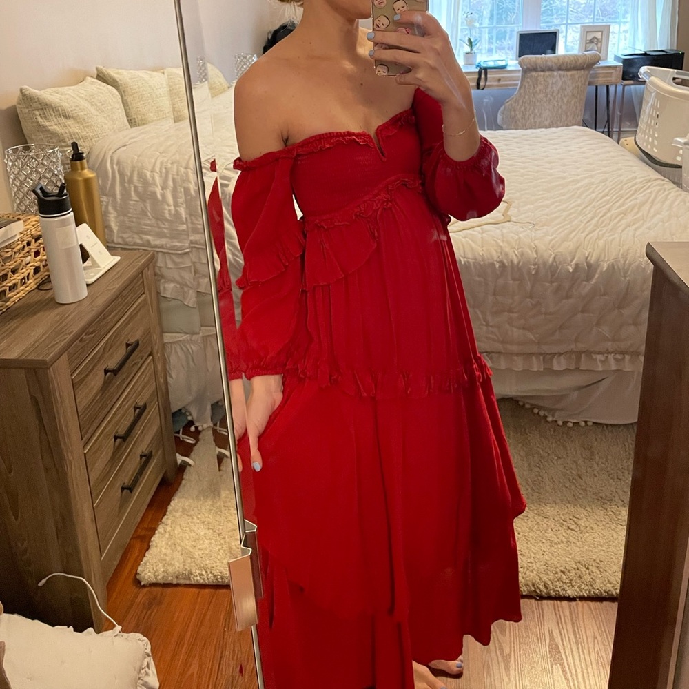 Red off the shoulder dress